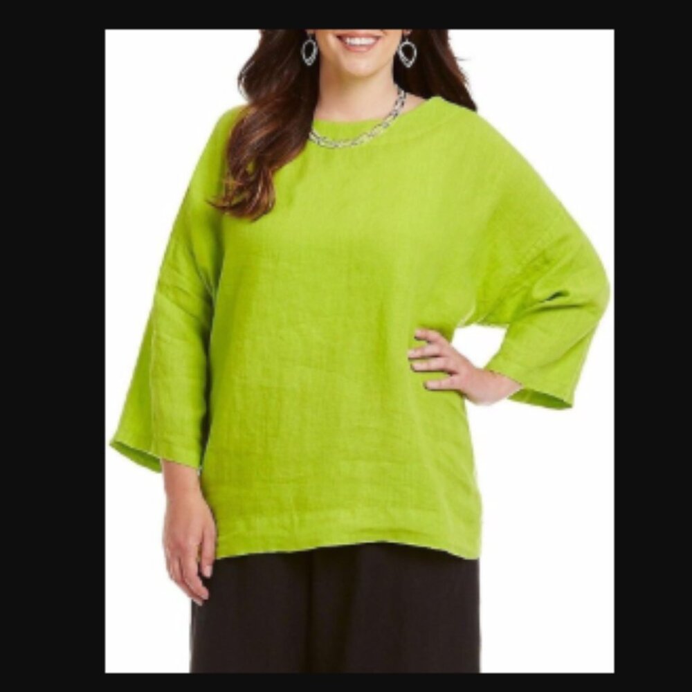 BRYN WALKER 100%Linen Resort Shirt in green Made in USA size Small oversized